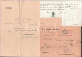 1939-1943 A M. Kir. Honvédelmi Minisztérium levelezése hivatali ügyekben, 5 db aláírással ellátott, ...