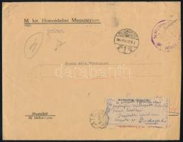 1941 A M. Kir. Honvédelmi Minisztérium hivatalos levele Szabó Béla lövész részére kegydíjának megszü...