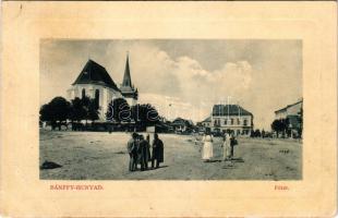 Bánffyhunyad, Huedin; Fő tér, piac, Református templom. W.L. Bp. 7085. 1910-13. / main square, church, market (kopott sarkak / worn corners)
