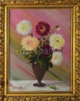 M.S. jelzéssel: Csendélet. Olaj, karton. Dekoratív, üvegezett, kissé sérült fakeretben. 61×45 cm