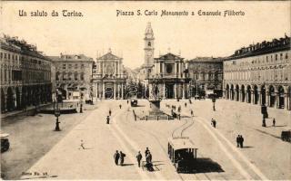 Torino, Turin; Piazza S. Carlo Monumento a Emanuele Filiberto. Serie No. 22. / square, monument, tram (EK)