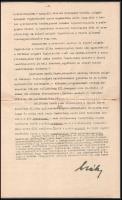 1925 Csáky Károly honvédelmi miniszter körlevele a ,,Nyugállományu tisztek polgári foglalkozása"...