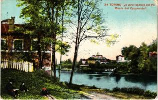 Torino, Turin; Le verdi sponde del Po Monte dei Cappucini / river, church (EM)