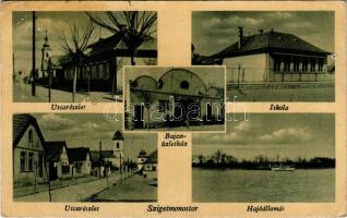 1945 Szigetmonostor, utca részlet, iskola, templom, hajóállomás, Bajcsi István üzlete és saját kiadása (lyuk / pinhole)