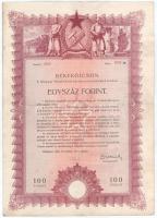 1950. Budapest "Békekölcsön" nyereménykölcsön 100Ft-ról, szárazpecséttel T:F hajtás mentén szakadás