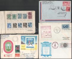 Régi külföldi bélyegek maradvány cserefüzetben + 7 külföldi küldemény