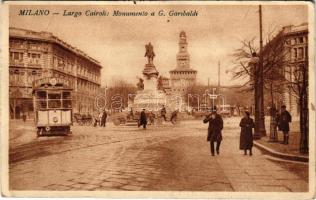 1928 Milano, Milan; Largo Cairoli, Monumento a G. Garibaldi / street view, monument, tram (EB)