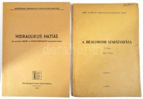 Gazsi István: A Dieselmotor szabályozása. I. rész. Bp., 1959, Kohó- és Gépipari Minisztérium. Kiadói papírkötés. + Hidraulikus hajtás. (Az építőipari Nehéz- és Könnyűgépkezelő alaptanfolyamokhoz. Debrecen, 1988, ÉVM Építőgépkelezőket Képző Központ, 140 p. Kiadói papírkötés, kissé sérült gerinccel.
