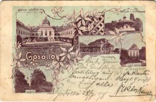 1898 Gödöllő, királyi kastély, pavillon a felső parkban, Máriabesnyő, pályaudvar, vasútállomás. Art Nouveau, floral (fl)
