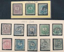 1881 Színesszámú krajcáros 13 db bélyeg, köztük sor is, színváltozatokkal