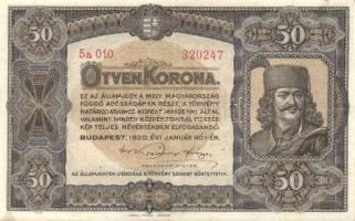1920. 50K T:I- egyszer hajtva, bal alsó sarkán kis folt