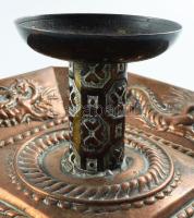 Régebbi keleti rézlemez gyertyatartó, 17x18 cm