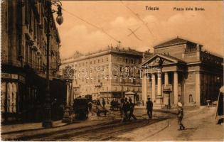 Trieste, Trs, Trieszt; Piazza della Borsa / square, tram, shops, from a postcard booklet