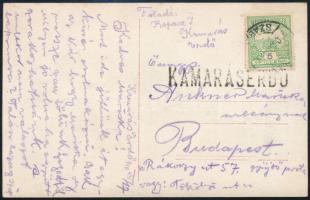 1910 Képeslap Turul 5f bérmentesítéssel, "KAMARÁSERDŐ" sorbélyegzéssel