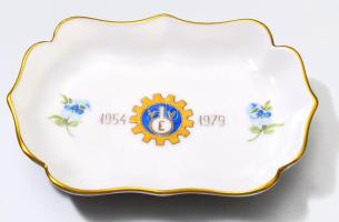 Herendi Milles Fleurs tálka, a Veszprémi Vegyipari Egyetem címerével, jelzett, hibátlan, 8x11 cm
