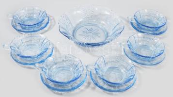 Préselt anyagában színezett kék üveg kompótos készlet, 13db, d: 25 cm