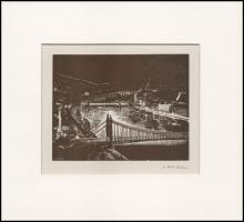 Gáborjáni Szabó Kálmán (1897-1955): Budapesti panoráma. Fametszet, papír, jelzett a fametszeten. Az 1935-ben megjelent Gáborjáni Szabó Kálmán: A magyar kultúra tűzhelyei c. kiadványból. Paszpartuban, 10×13 cm