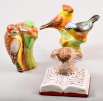 3 darab Bodrogkeresztúri és Drasche madár figura, jelzett, m: 9,5 cm alatt