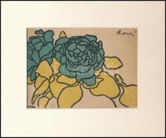 1914 Rippl-Rónai József (1861-1927): Virágtanulmány, litográfia, papír, jelzett a litográfián, , megjelent a Díszítő Művészet mellékletében, kissé kopott, paszpartuban, 12×16 cm