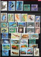 Halak motívum összeállítás, 570 db bélyeg 8 lapos A/4 Leuchtturm berakóban