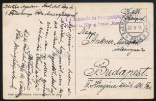 1916 Tábori posta képeslap "K. u. k. Kommando der Befestigungsgruppe / Kaiser u. König Franz Josef" + "MF / POLA"