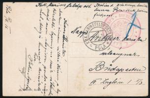 1916 Tábori posta képeslap "K.U.K. MATROSENKORPS / WACHABTEILUNG" + "MF / POLA"