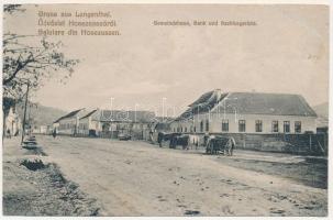 1917 Hosszúaszó, Langenthal, Hosszuszeo, Valea Lunga; Gemeindehaus, Bank und Bezirksgericht / Községháza, bank és járásbíróság. Joseph Briegel felvétele / town hall, bank and district court (r)
