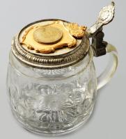 Üveg söröskorsó, ráragasztva egy 1947-es 5 forintos érme, m: 14 cm