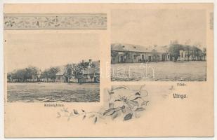 1911 Vinga, Községháza, Fő tér, Kaufmann üzlete / town hall, main square, shops. Art Nouveau, floral (fl)