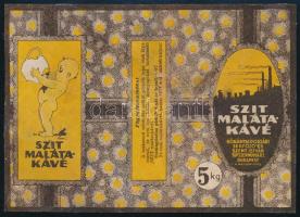 cca 1930 Kőbányai Polgári Serfőző és Szent István Tápszerművek R.T. SZIT Maláta kávé 5kg csomagragaszték