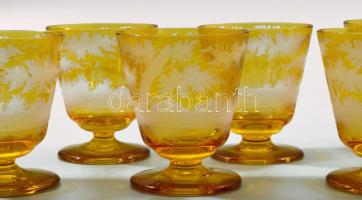 Antik ezüstpácot vadászmintás talpas pohár szett, cca 1900, 6 darab, hibátlan, m: 7,5 cm