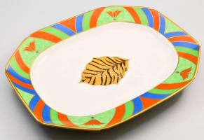 Hollóházi Lynn Chase által tervezett "Tiger Raj" mintás nagyméretű kínálótál. Jelzett, hibátlan, 40x32 cm