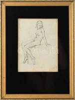 P. Bak János (1913-1981): Női akt. Ceruza, papír, hagyatéki bélyegzővel, kissé foltos, üvegezett fakeretben, 19×14 cm