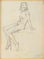 P. Bak János (1913-1981): Női akt. Ceruza, papír, hagyatéki bélyegzővel, kissé foltos, üvegezett fak...