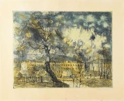 Lukovszky László (1922-1981): Öreg fűz (Miskolc). Színes rézkarc, papír, jelzett, kartonra kasírozva, 29×38 cm