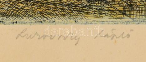 Lukovszky László (1922-1981): Öreg fűz (Miskolc). Színes rézkarc, papír, jelzett, kartonra kasírozva...