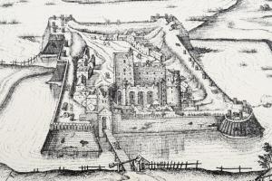 Jelzés nélkül: Dotis (Tata), régi metszet után készült modern szitanyomat, papír, 33x45 cm