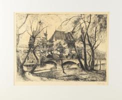 Szentiványi Lajos (1909-1973), Zugor Sándor (1923-2002): Vajdahunyad, Budapest. Rézkarc, papír, Szentiványi Lajos által jelzett, kissé foltos, paszpartuban, 29x39 cm