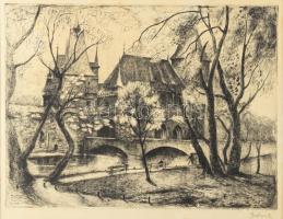 Szentiványi Lajos (1909-1973), Zugor Sándor (1923-2002): Vajdahunyad, Budapest. Rézkarc, papír, Szen...