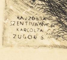Szentiványi Lajos (1909-1973), Zugor Sándor (1923-2002): Vajdahunyad, Budapest. Rézkarc, papír, Szen...