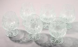 Ólomkristály konyakos pohár szett, 6 darab, jelzés nélkül, hibátlan, m: 12,5 cm