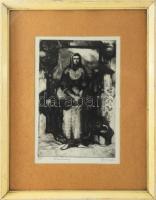 Boross Géza (1908-1971): Parasztasszony. Rézkarc, papír, jelzett, számozott (50/8). 29x19 cm. Üvegezett, kissé sérült fakeretben.