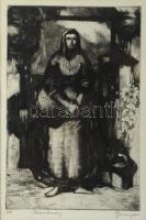 Boross Géza (1908-1971): Parasztasszony. Rézkarc, papír, jelzett, számozott (50/8). 29x19 cm. Üvegez...