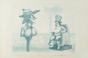 Zé Kovács József (1951-): Leánynézőben. Rézkarc, papír, jelzett, számozott (6/100), üvegezett fakere...