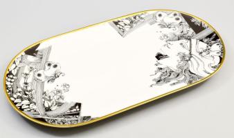 Hollóházi Szász Endre által tervezett mintával díszített 12 személyes süteményes készlet, jelzett, h...