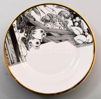 Hollóházi Szász Endre által tervezett mintával díszített 12 személyes süteményes készlet, jelzett, h...