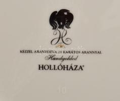 Hollóházi Szász Endre által tervezett mintával díszített 12 személyes süteményes készlet, jelzett, h...