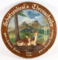 1958 Vadászati témájú fali emléktárgy, d: 31 cm