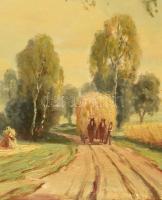 Jelzés nélkül, XX. sz. közepe: Lovasszekér szénával. Olaj, vászon. 60x80 cm. Fakeretben