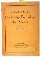 Siegfried Bernfeld: Die heutige Psychologie der Pubertät. Kritik ihrer Wissenschaftlichkeit. Leipzig-Wien-Zürich, 1927, Internationaler Psychoanalytischer Verlag, 58+6 p. Német nyelven. Bagdy Emőke (1941) pszichológus, egyetemi tanár ex libris-szével. Kiadói papírkötés, kissé hiányos, foltos borítóval, sérült gerinccel, foltos lapokkal, néhány aláhúzással, a címlapon bejegyzéssel.